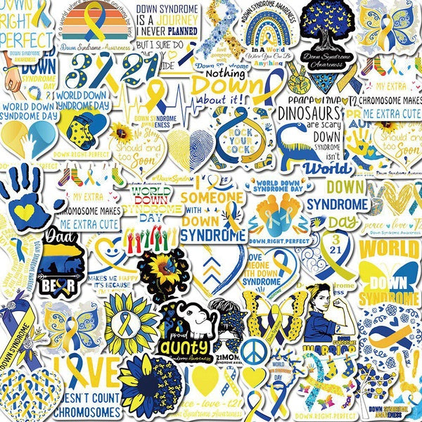 10-50PCS Down Syndrome Chilren Stickers Down Syndrome Awareness Blue & Yellow Ribbon Graffiti Stickers for DIY Luggage Laptop Skateboard Motorcycle B
