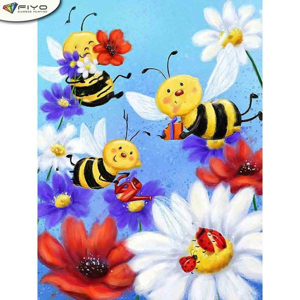FIYO Bees DIY 5D Diamond Painting Full Drill with Number Kits Home and Kitchen Fashion Cross Stitch Embroidery Paintings Canvas Pictures Wall Decorat