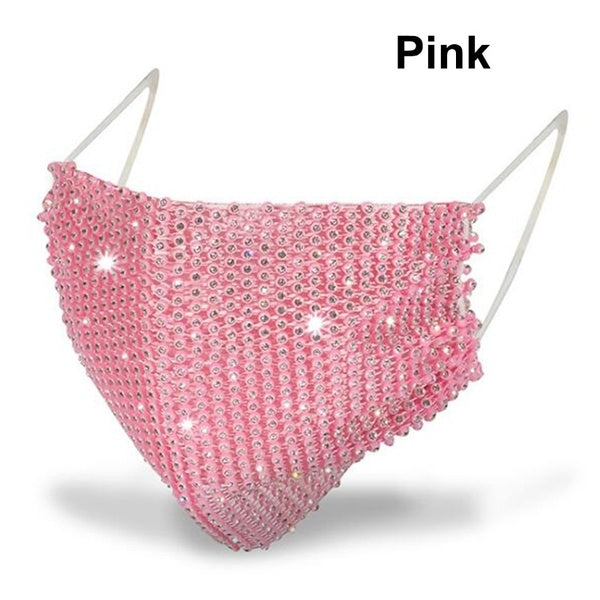 Fashion Sparkly Rhinestone Mesh Face Mask Reusable Bling Dress Mask for Women Cosplay Party Decoration Accessories