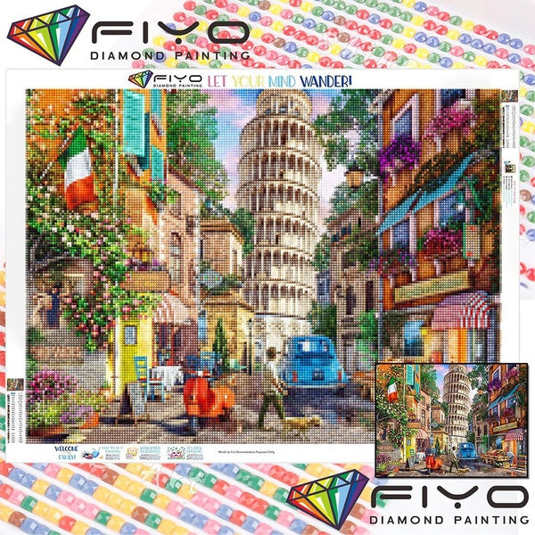 FIYO DIY 5D Leaning Tower of Pisa Diamond Painting Full Drill with Number Kits Home and Kitchen Fashion Mosaic Diamond Painting Canvas Wall Decoratio