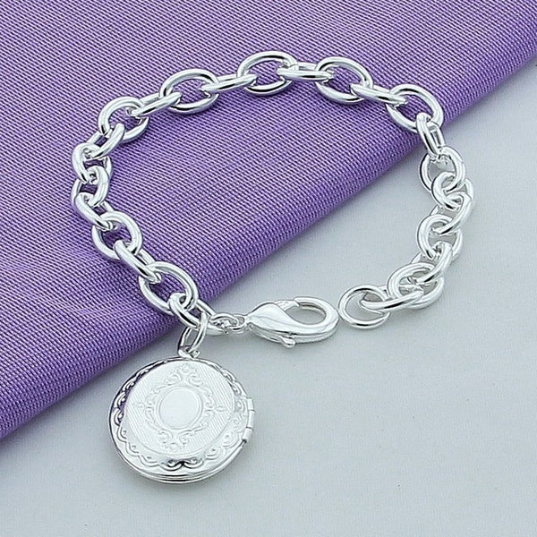 New 2019 Classic Chain Bracelet Silver 925 Jewelry Round Pattern Photo Frame Charm Bracelet For Men Women Best Gifts wholesale