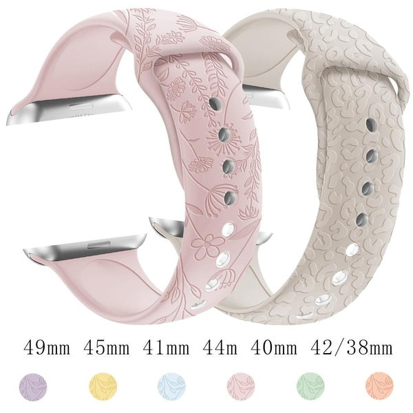 Bracelet en silicone imprimé fleur pour Smartwatch Ultra 49mm 8 7 41mm 45mm SE 6 40mm 44mm 38mm Impression Doux Respirant Bracelet Femme Bracelet pou
