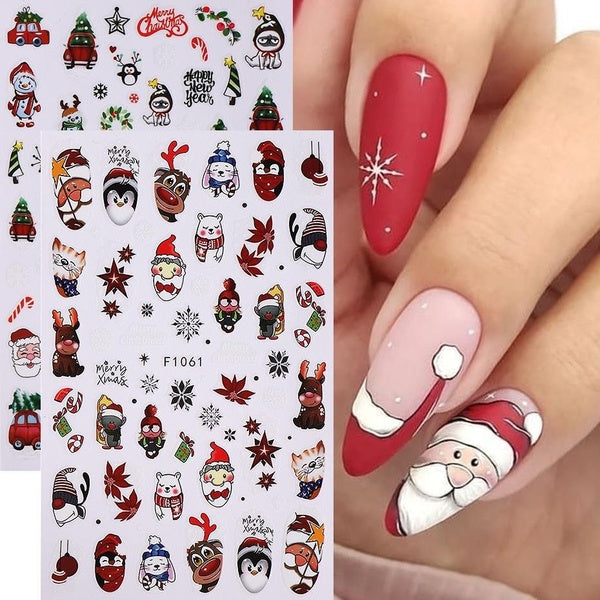 Cute Cartoon Christmas 3D Nail Stickers Nail Decals Santa Claus Snowman Reindeer Snowflake Sliders Holiday Manicure Decoration