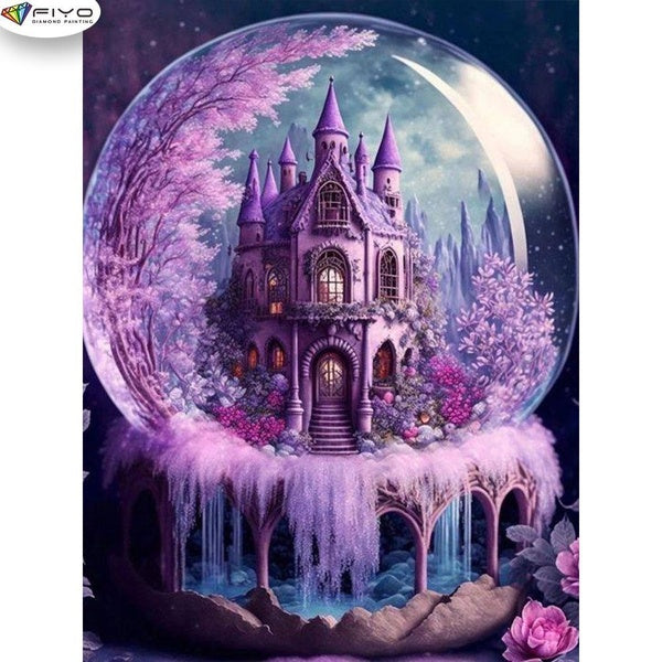 FIYO Castle DIY 5D Diamond Painting Full Drill with Number Kits Home and Kitchen Fashion Mosaic Diamond Painting Canvas Wall Decoration Gift Crafts f