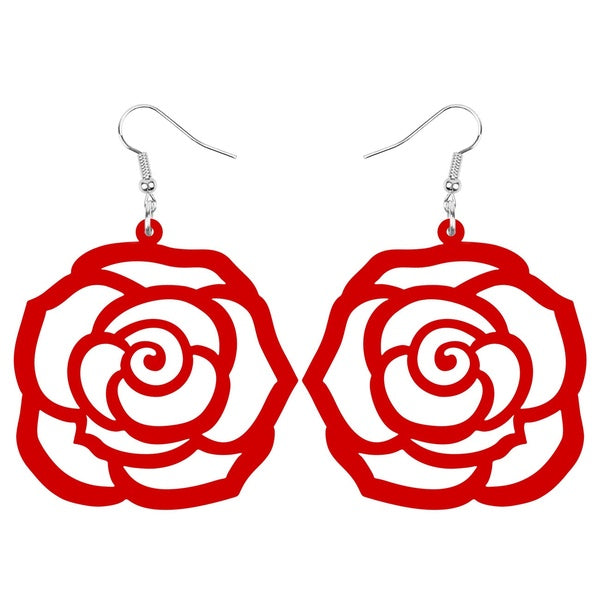 Acrylic Big Hollow Rose Flower Earrings Drop Dangle Decoration Jewerly For Women Girls Teens Party Charms Gift Accessory