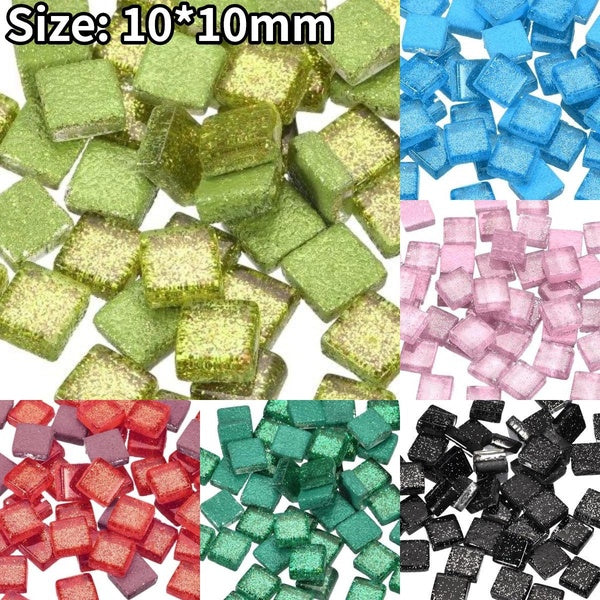 10*10mm Diy Colorful Glitter Glass Mosaic Stones 200-100-50PCS Mosaic Tiles Glass Pebbles Crafts Material Puzzle For Diy Mosaic Making
