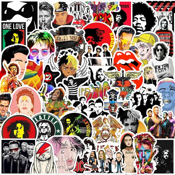 10-20-52pcs Cool Rock Stickers Rock Band graffiti Stickers for DIY Luggage Laptop Motorcycle Sticker