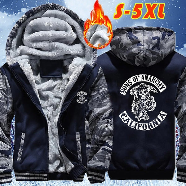 2021 High Quality Screen Printed Sons of Anarchy Samcro Fleece Jacket Winter Men's Camouflage Warm Hoodie Flannel Coats Soft Comfort Cashmere Sweatsh