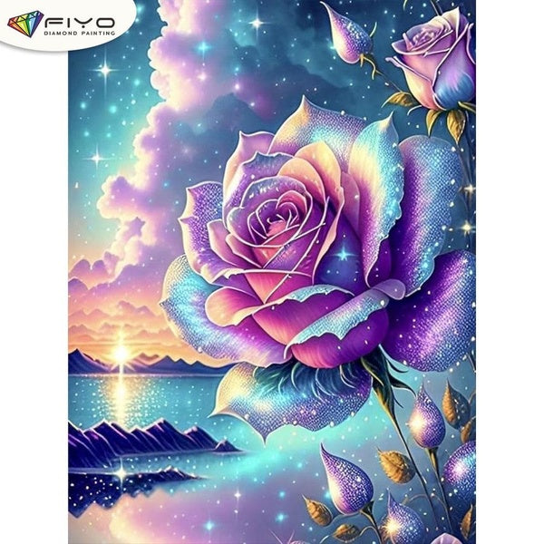 FIYO Rose DIY 5D Diamond Painting Full Drill with Number Kits Maison et Cuisine Mode Mosaïque Diamant Peinture Toile Décoration Murale Cadeau Artisan