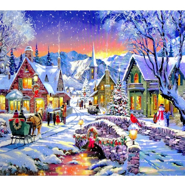 DIY 5D Christmas Scenery Pattern Round-Square Diamond Painting Full Drill Diamond Painting with Number Kits Home and Kitchen Fashion Crystal Rhinesto