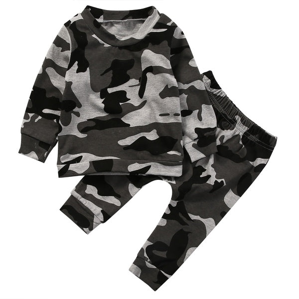 Mode hiver chaud décontracté doux Camouflage bébé garçons T-Shirts hauts + leggings vêtements tenues ensembles