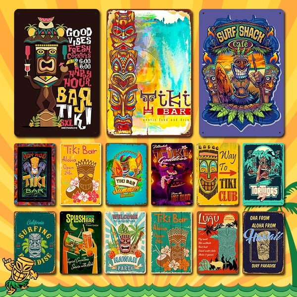 Vintage Tiki Bar métal affiches rétro étain signes Bar Pub Club homme des cavernes Wall Decor