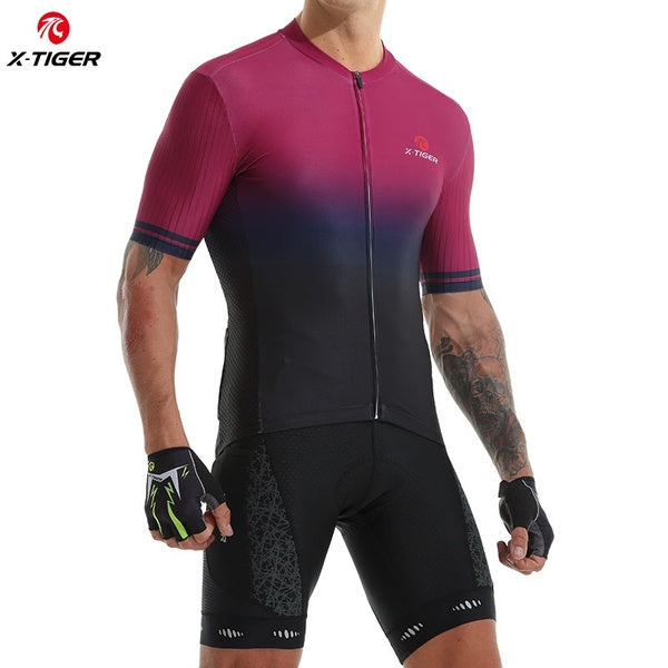 X-TIGER New Arrival Cycl Jersey Set Man Summer MTB Uniform Gradient Series Cycling jersey bib Bicycle Short Quick-Dry Breathable Bike Short Sleeve Se