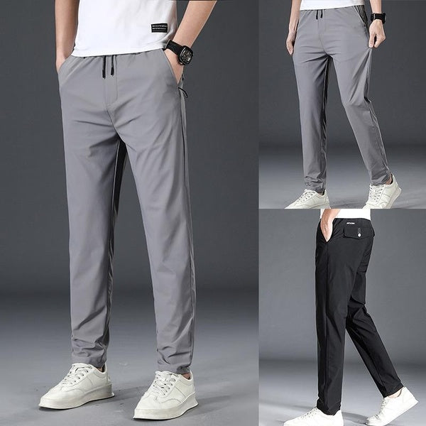 Pantalon d'été en soie glacée pour hommes, ample, décontracté, Tube droit, séchage rapide, extensible, tendance, pantalon de sport pour hommes