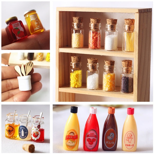 1:12 Dollhouse Mini Kitchen Seasoning Bottles-Jam-Ketchup-Salad Kids Toy Dolls House Accessories Miniatures