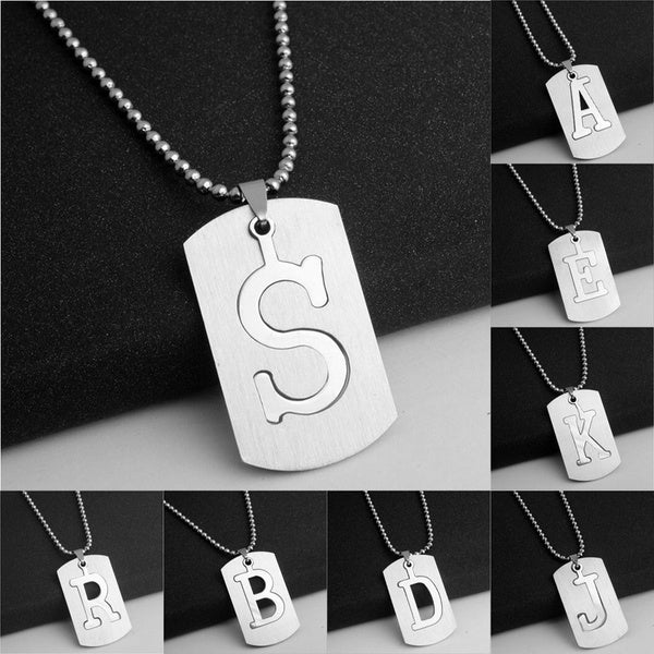 Classic Letter Stainless Steel Man Necklace Military Army Dog Tags Men's Pendant Link Chain Necklaces Jewelry Choker 26 kinds of choices