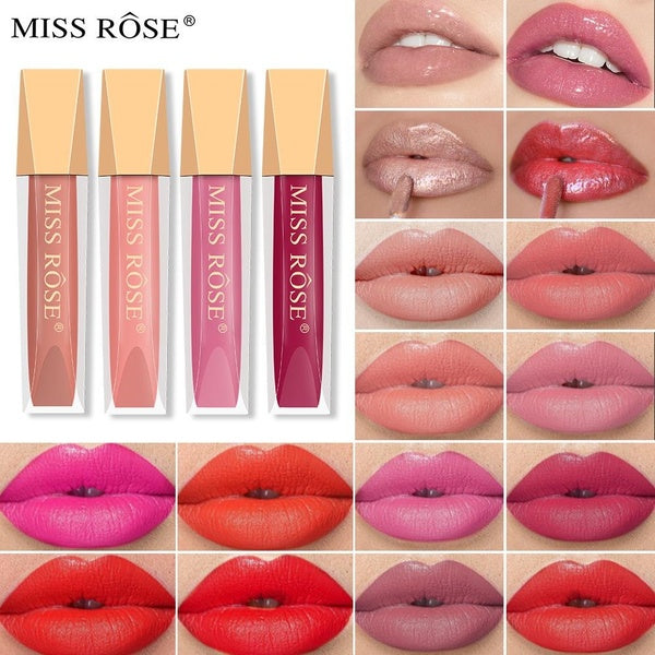 Miss Rose 16 Color Long Lasting Waterproof Velvet Matte Lip Glaze Lipstick Makeup Non-Fade Non-Stick Glitter Lip stick Lip Gloss Cosmetics
