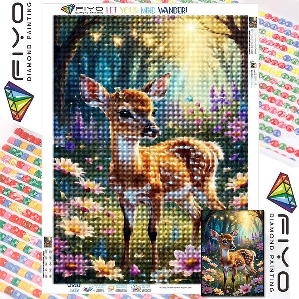 FIYO DIY 5D Sika Deer Diamond Painting Full Drill with Number Kits Home and Kitchen Fashion Mosaic Diamond Painting Canvas Wall Decoration Gift Craft
