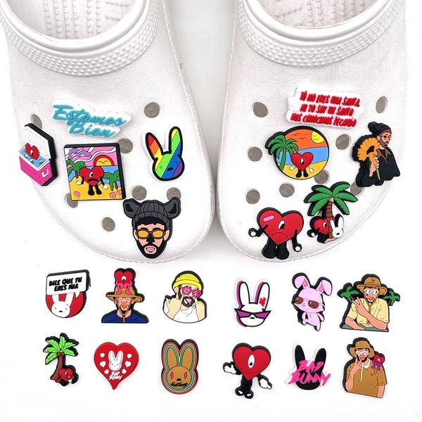 22PCS-Set Bad Bunny Cartoon PVC Shoe Buckle Charms Decorations Charms DIY Slippers Accessories Souvenir Gift for Kids