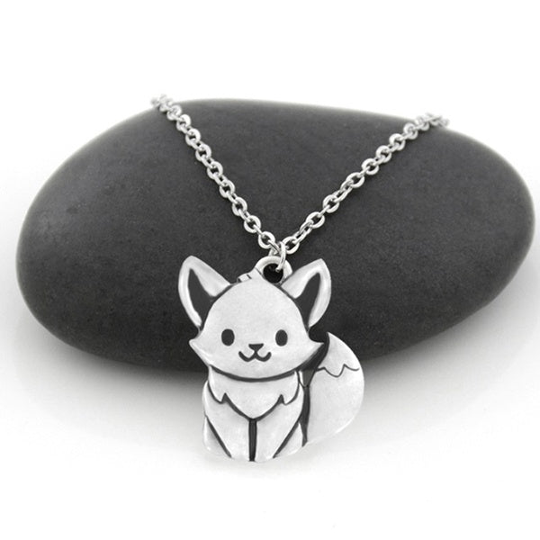 1 Piece Vintage Silver Color Simple Fox Pendant Necklace For Women Stainless Steel Long Chain Animal Lover Choker Necklace Jewelry