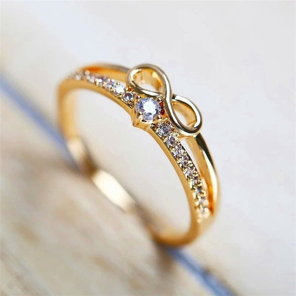 Mode 14k Or Diamant Infini Amour Anneaux pour Femmes Anneaux Or Couleur Bague De Fiançailles De Mariage Partie Femme Bijoux Promesse Anneaux Bande De