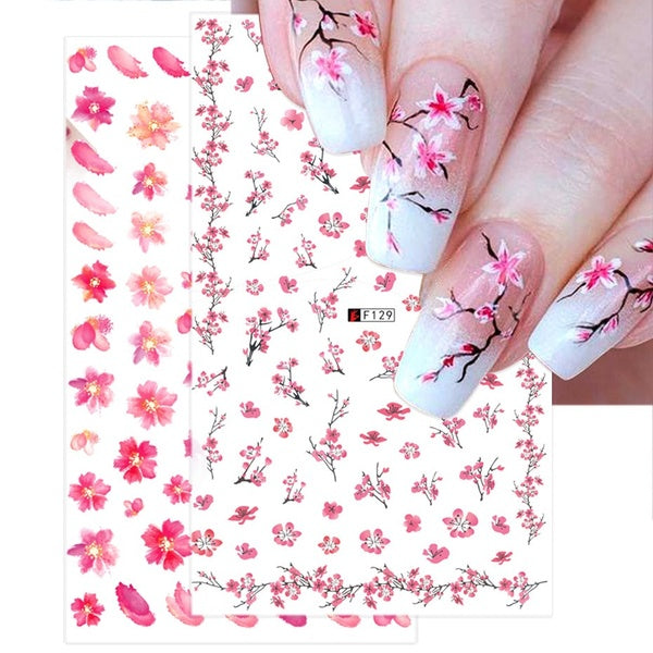 1pcs Flower Series Spring Summer Sticker Nail Water Decal Sticker Peach Blossom Plum Blossom Flowers Rose Leaf Transfer Slider Foil Nail Decoration F