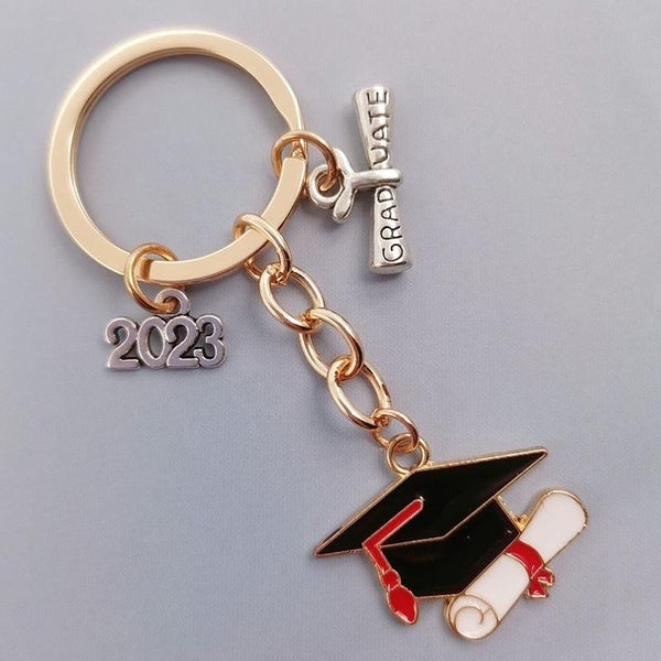 Lovely Enamel Key Chain 2023 School Uniform Graduation Cap Key Chain Graduation Key Chain Student Gift Diy Handmade Jewelry