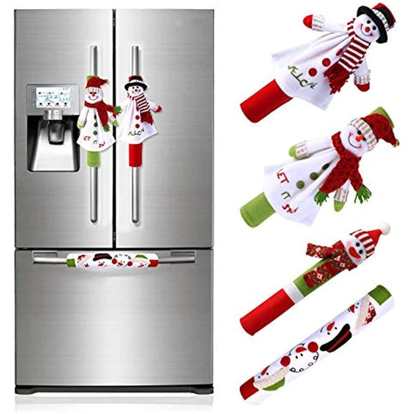 Christmas Refrigerator Handle Covers Set of 4, Christmas Kitchen Decor Snowman Fridge Door Handle Cover Appliance Handle Covers for Christmas Decorat