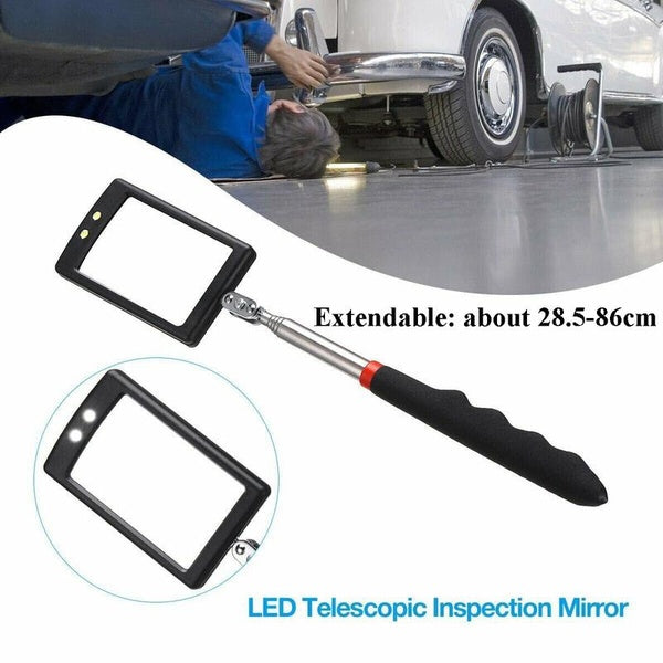 Car Bottom Inspection Mirror Square Telescopic Inspection Mirror Adjustable Retractable Mirror Tool Hand Tool with White Light