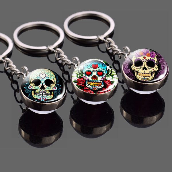 Candy Skull Keyring Mexican Skull Key Chain Interesting Glass Ball Rose Skull Keychain Women Men Fashion Accessories