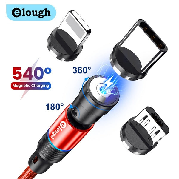 Elough 540° Rotate Magnetic Cable Micro USB Type-C Cable Fast Charging for iPhone12 11 Pro Huawei Xiaomi Mobile Phone Cable