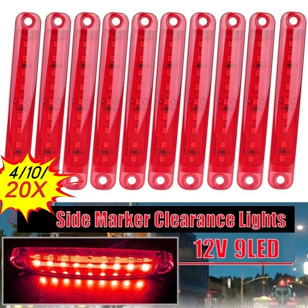 20-10-4 PCS 9LED Étanche Side Marker Light Lampe 12-24V Indicateur Barre Lumineuse Pour Camion Remorque Bus Bateau Rv Camions - Jaune - Rouge - Blanc