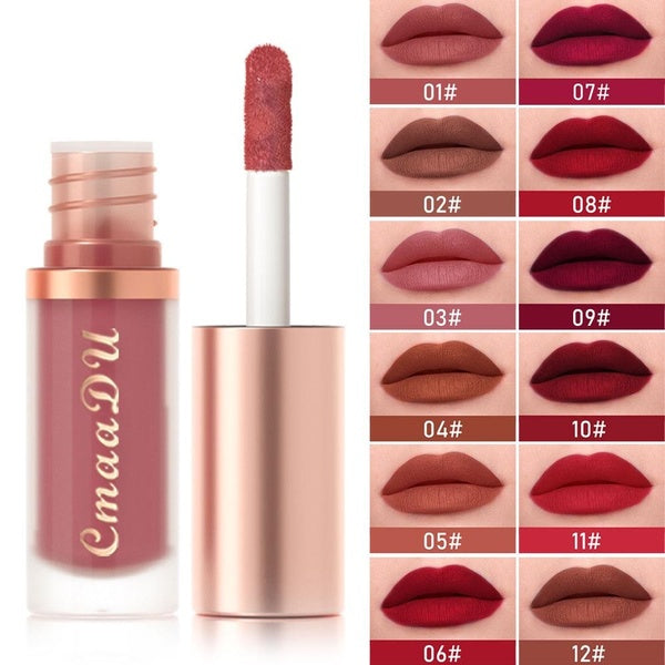 CmaaDu 12 Color Velvet Liquid Lipstick Lip Gloss Waterproof Lightweight Long-lasting Matte Lip Stain Lip Glaze For Women Cosmetics