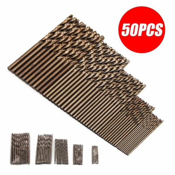 50pcs 1mm-3mm HSS Twist Drill Force Tool M35 Cobalt Drill Bit Set For Hardened Steel Drilling