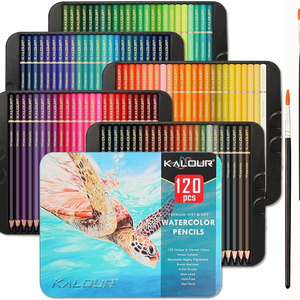 Professional Watercolor Pencils, Set of 120 Colors,with Two Brush,Numbered and Lightfastness,Water-soluble Colored Pencils for Adult Coloring Book,Wa