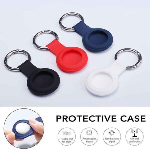 4PCS-Set Airtag Protector Silica Gel Case Cover with Stainless Steel Key Ring Anti-lost Airtag Protector Suit for Keys Backpacks Pets