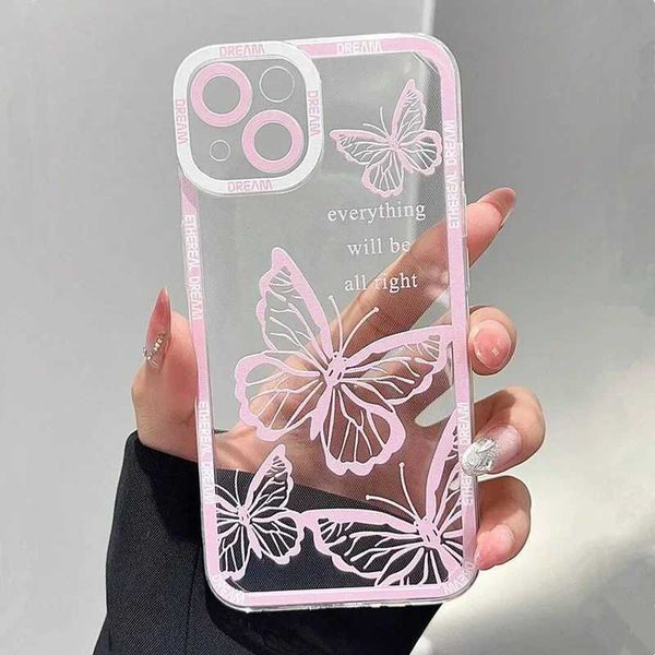 Luxury Case Pink butterfly pattern phone case suitable for iPhone 16 14 13 11 15 Pro Max 7 8 Plus XS XR X SE personalized border soft cover