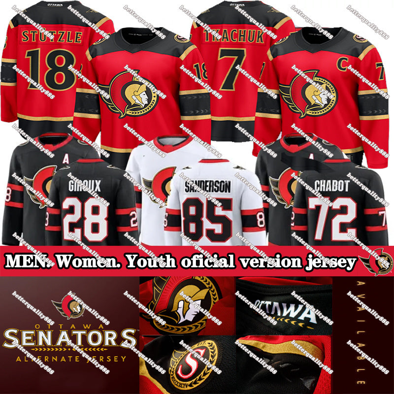 #7 Brady Tkachuk ottawa hockey senator jersey #28 Claude Giroux Tim Stutzle David Perron Jake Sanderson Chabot Cozens Carter Yakemchuk Linus Ullmark