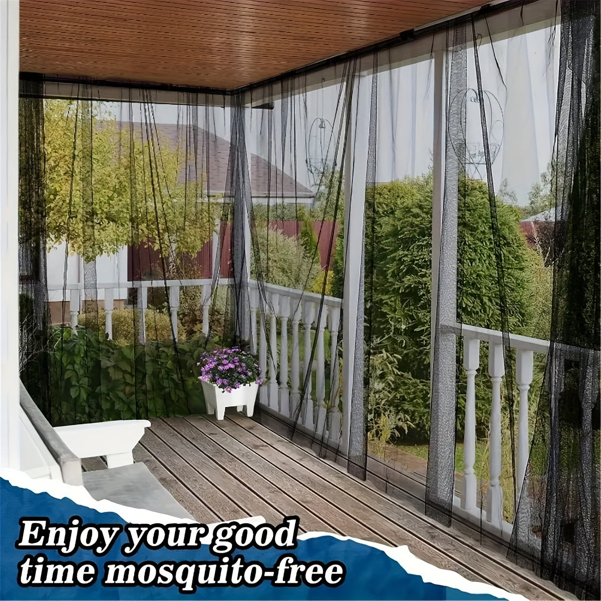 TEMU 1pc Outdoor Sheer Curtain - Knitted Polyester Anti-mosquito Netting For Gazebo, Patio, Garden, , - Rod , Transparent, Breathable, Unlined -