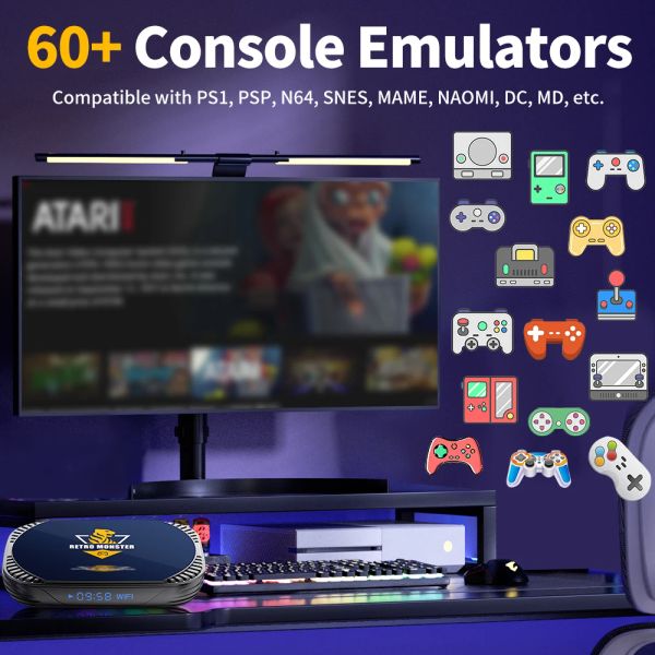 Retro Video Game Console & Android TV Box In One 4K Game Box 48000 Games 70 Emulators for PSP-PS1-N64-SNES-DC With Controllers