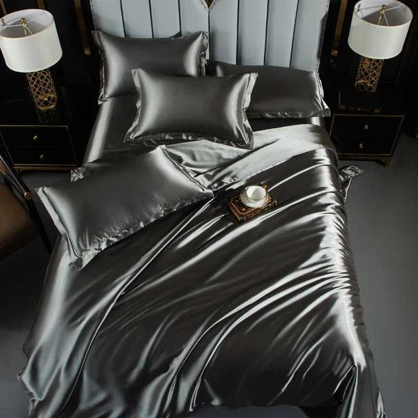 Bedding sets Luxury silk bedding with sheets high-end satin bedding soft smooth solid color duvet cover 3-4 piece set J240507