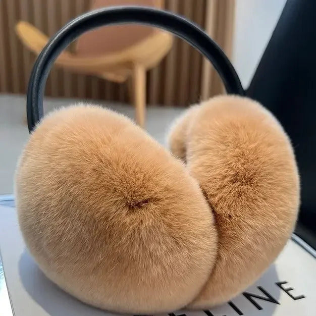 100% Natural Fur Ear Muffs for Women Winter Fur Headphones Soft Warm Cable Furry Real Rex Rabbit Ear Covers for Cold Weather 241018