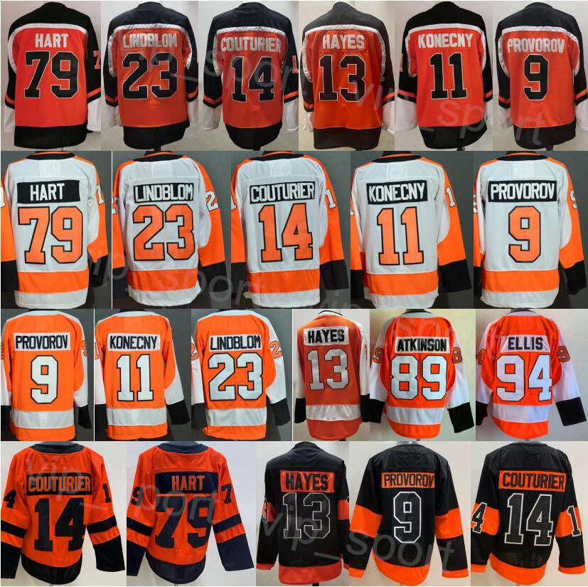 Men Blank Ice Hockey 14 Sean Couturier Jerseys Reverse Retro 79 Carter Hart 13 Kevin Hayes 11 Travis Konecny 23 Oskar Lindblom 9 Ivan Provorov Stitc