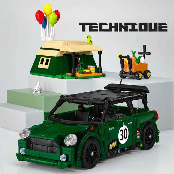 Blocks City Vehicle Mini Coopers Building Block Pull Back Car Tourism Tent Bricks Rally Racing Construction Model Toys For Kids GiftsY241127