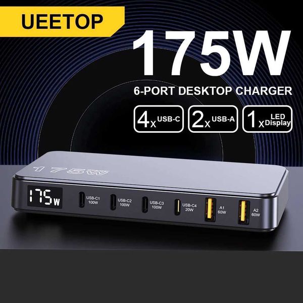 Uetop 175W GaN USB C charger LED display screen 6-port desktop charger C-type PD 100W PPS 45W fast charging Y241119