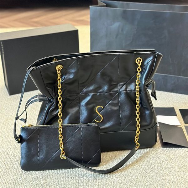 Luxury Woman Drawstring Shoulder Bags Designer Chain Large Capacity Tote Bag Black Handbag Sheepskin Crossbody Bag Fashion Zipper Pouch Soft