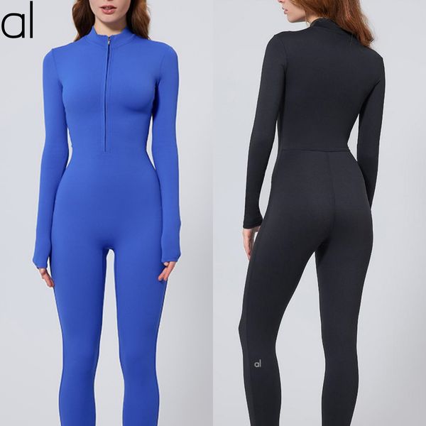 A296 Women Yoga Long Sleeve Jumpsuit Women&#039;s High-Intensity Zipper Sports Bodysuit
