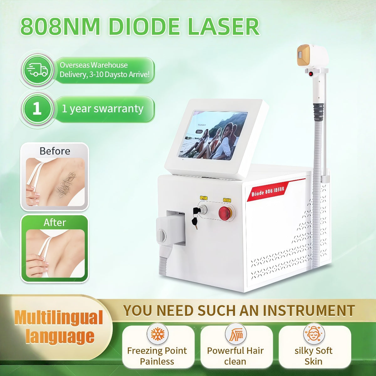 Professional Diode Ice Titanium Laser Body Hair Removal Machine 2025 NEW 808nm Alexandrite Device 3 Wavelengt Permanent CE Woman