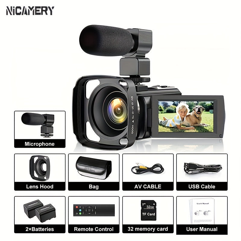 TEMU Nicamery Hot Camcorder, 16x Zoom 1080p Hd Camcorder, Full Hd 2400 Pixel Webcam Digital Camera, Sound Card Graphics Card Dual Support, Touch