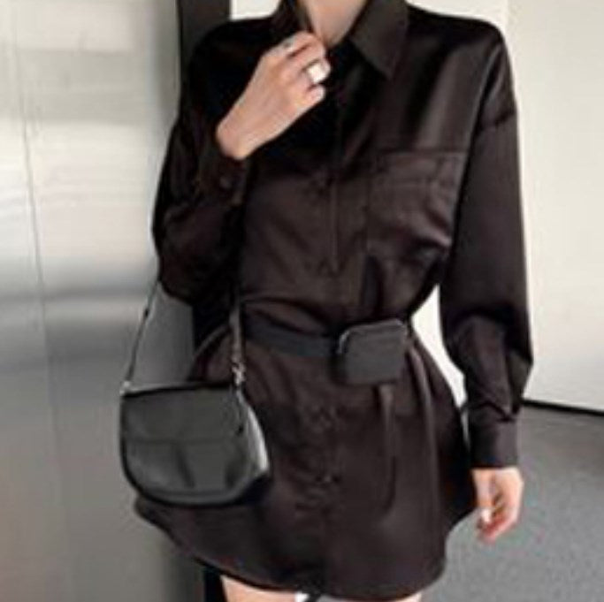 Women&#039;s Brand Designer Belt Shirt Triangle Letter Shirt Top Premium Chiffon Women&#039;s Shirt Elegant Coats with Fanny Pack SML